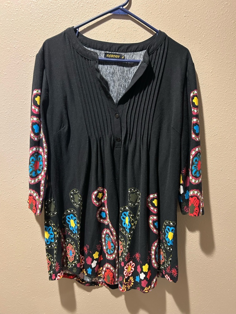 Reborn Black Tunic with Colorful Floral Paisley Trim